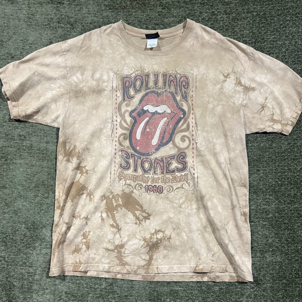 Liquid Blue Rolling Stones T-Shirt Mens XL Tan Tie Dye Sympathy For The Devil